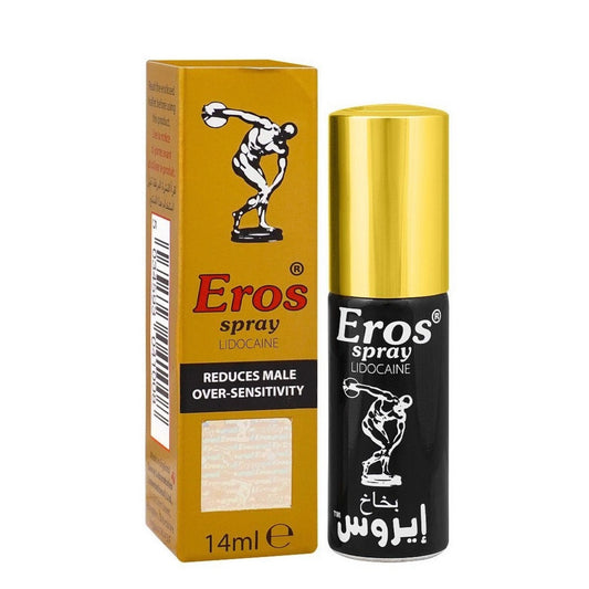 Eros Spray (14ml) with Lidocaine. Black bottle with gold cap and gold box, official online store Pakistan.